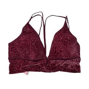 Victoria's Secret Red floral Velvet Bra Large with Plunging Neckline
